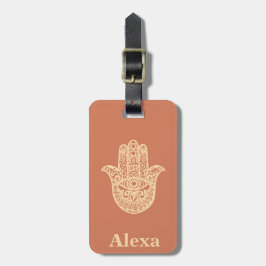 Etiqueta De Bagagem Cute personalizado, sortudo, Hamsa, terracotta Dou
