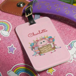 Etiqueta De Bagagem Cute Pink Fluffy Sock Monster Kids Design