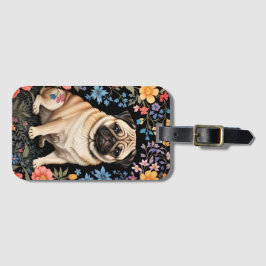 Etiqueta De Bagagem Cute Pug Elegante Floral Colorido
