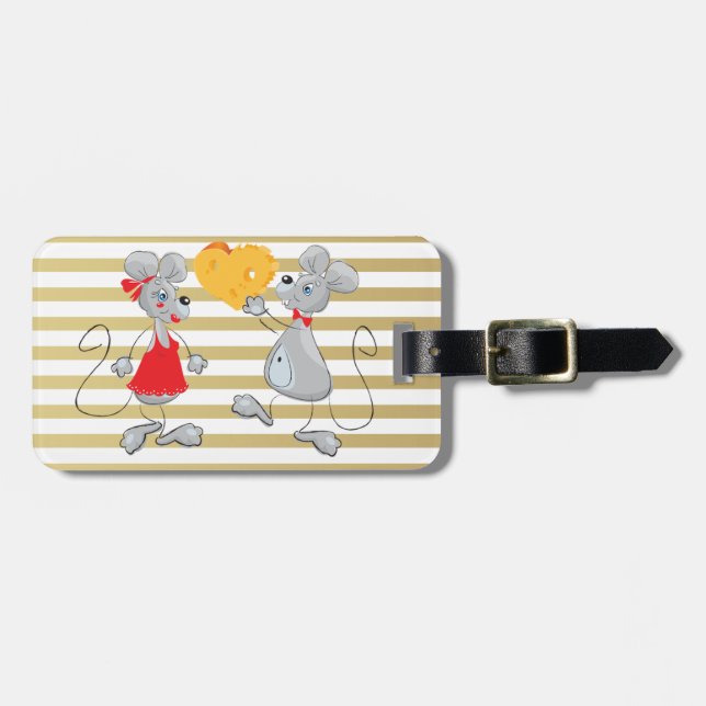 Etiqueta De Bagagem Cute Quirky Whimsical Mouses-Stripes (Frente Horizontal)