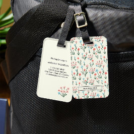 Etiqueta De Bagagem Cute Simple Botanical Pink Blue Flower Floral