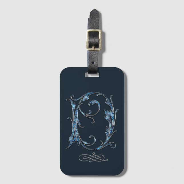 Etiqueta de Bagagem D Bejewelada Azul (Frente Vertical)