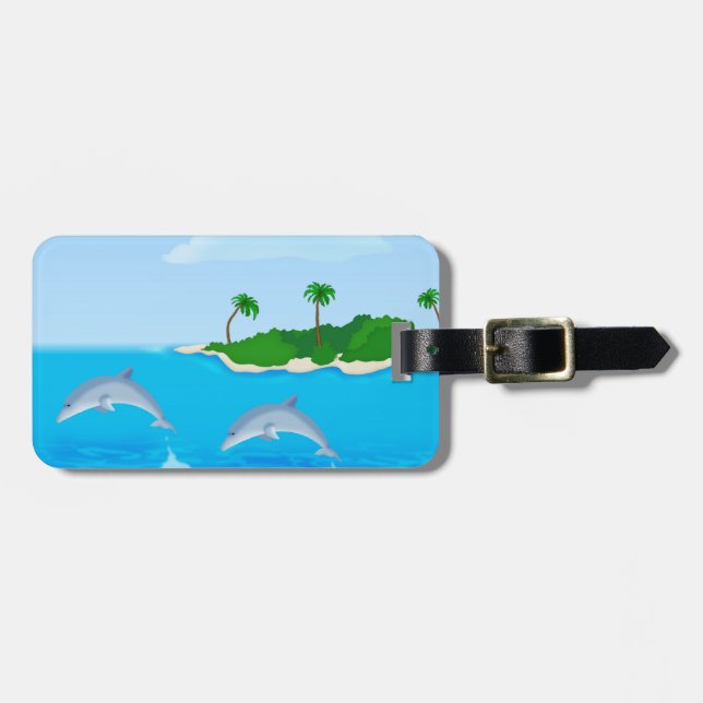 Etiqueta de Bagagem da Cena de Golfinho de Praia (Frente Horizontal)