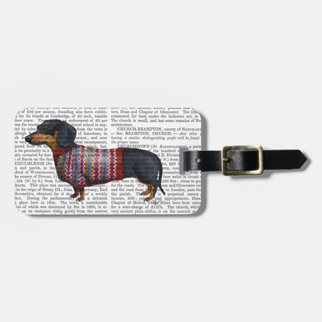 Etiqueta De Bagagem Dachshund Com Sweater Wooly (Frente Horizontal)