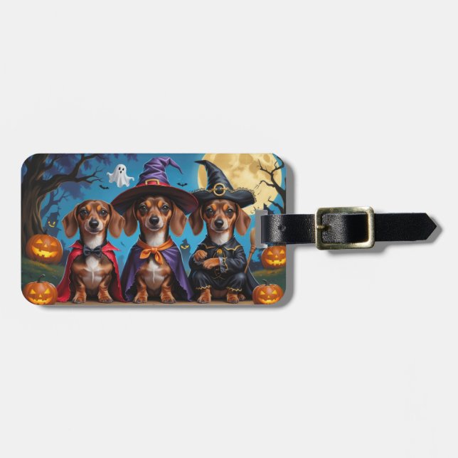 Etiqueta De Bagagem Dachshund Dogs Pumpkin Halloween Engraçado (Frente Horizontal)