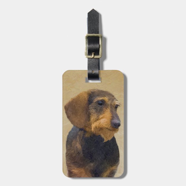 Etiqueta De Bagagem Dachshund (Wirehaired) Pintura Original para Cacho (Frente Vertical)