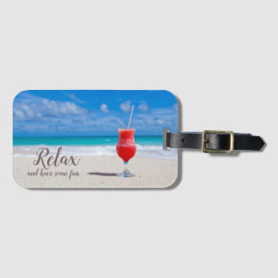 Etiqueta De Bagagem Daiquiri de Morango Congelado, Praia Arenosa, Céu