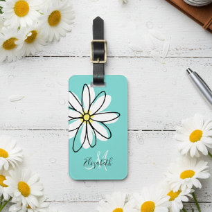 Etiqueta De Bagagem Daisy Doodle Flower Personalizada Monograma Bagage