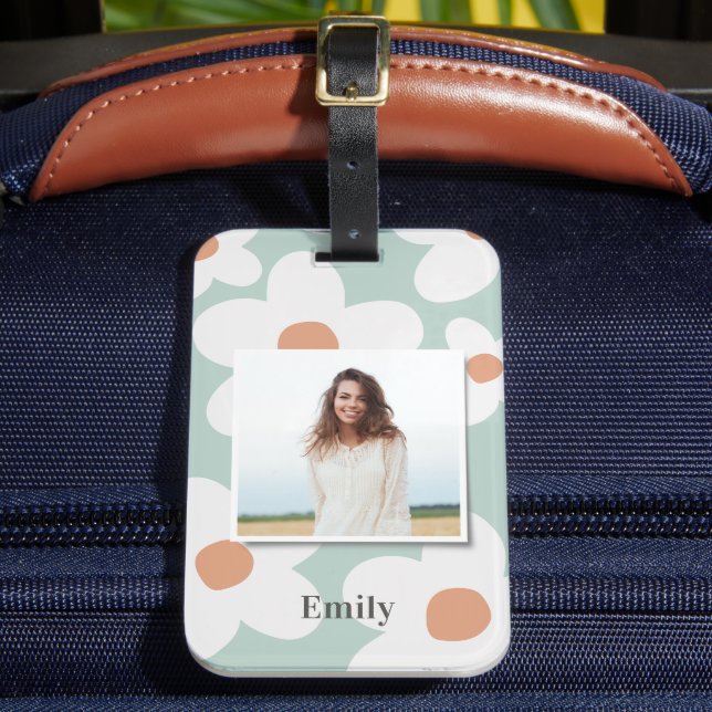 Etiqueta De Bagagem Daisy floral boho retro-laranja azul (Frente Insitu 2)