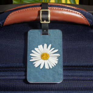 Etiqueta De Bagagem Daisy Flower Inner Peace Símbolo Dark Denim