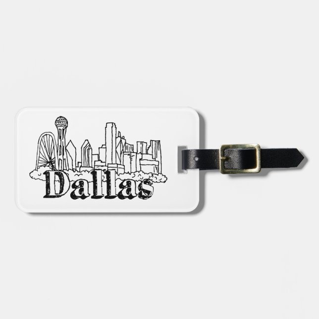 Etiqueta De Bagagem Dallas Skyline Art Design Dallas Skyline Design (Frente Horizontal)