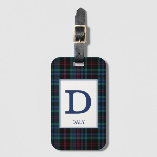 Etiqueta De Bagagem Daly Tartan Blue Xadrez Pattern (Frente Vertical)