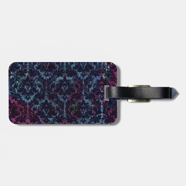 Etiqueta De Bagagem Damasco azul e roxo (Traseira Horizontal)