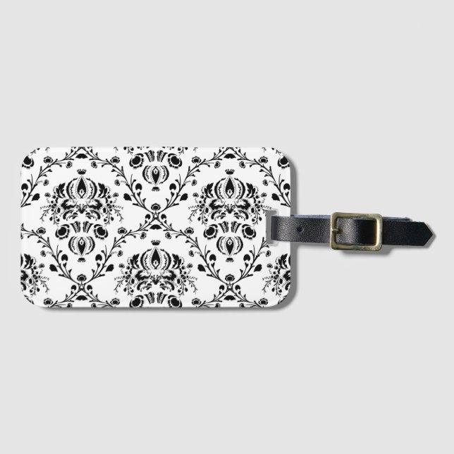 Etiqueta De Bagagem Damasco branco e preto (Frente Horizontal)