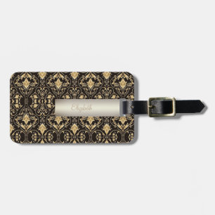 Etiqueta De Bagagem Damasco Dourado Elegante, Espirais - Personalizado