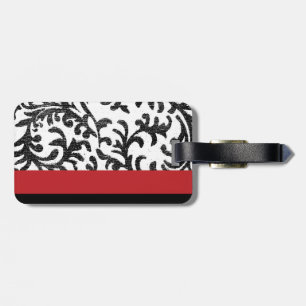 Etiqueta De Bagagem Damasco Floral Vermelho e Preto