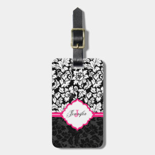 Etiqueta De Bagagem Damascos Florais de Vintagem Preta Branca e Rosa