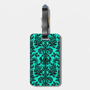Etiqueta De Bagagem Damascos florais do vintage preto & azul