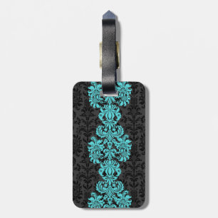 Etiqueta De Bagagem Damascos florais do vintage preto & azul