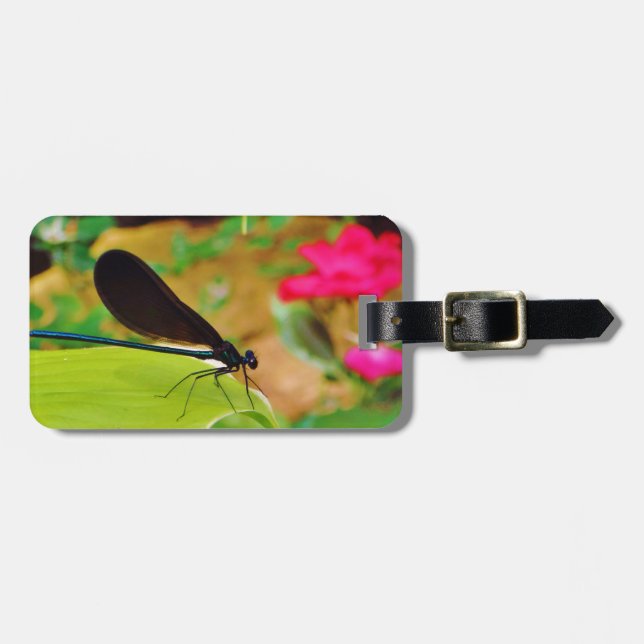 Etiqueta De Bagagem Damselfly e Rosa (Frente Horizontal)