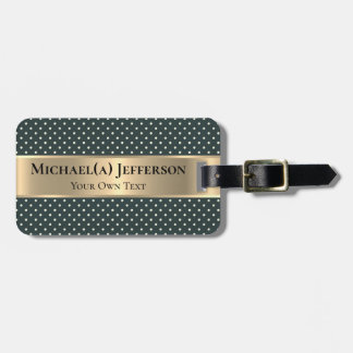 Etiqueta De Bagagem Dark Green Polka Dot, Metallic Gold Band, Elegant 