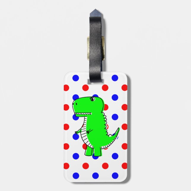 Etiqueta de Bagagem de Bolinhas Vermelhos Dinossau (Traseira Vertical)