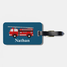 Etiqueta de bagagem de caminhão de bombeiro vermel