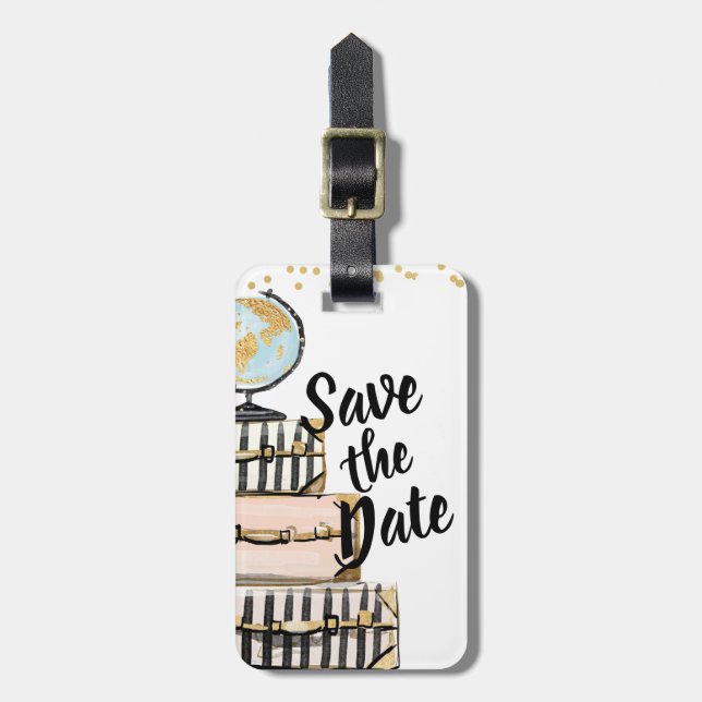 Etiqueta de Bagagem de Casamento Save the Date Dup (Frente Vertical)