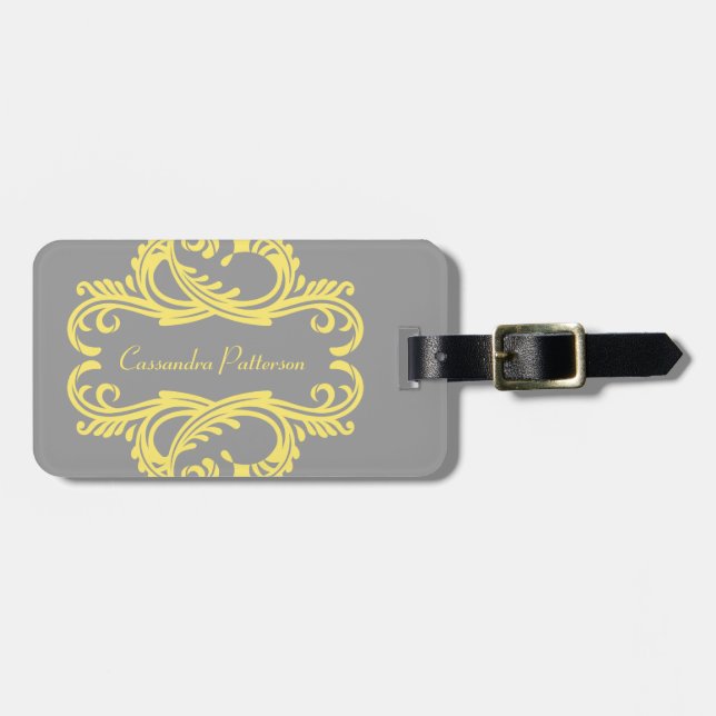 Etiqueta de Bagagem de Chic Damask Amarela (Frente Horizontal)