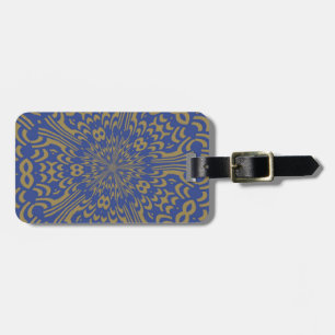 Etiqueta de Bagagem de Design Abstrato Azul e Dour