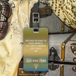 Etiqueta de Bagagem de Dourada Verde Azul Elegante