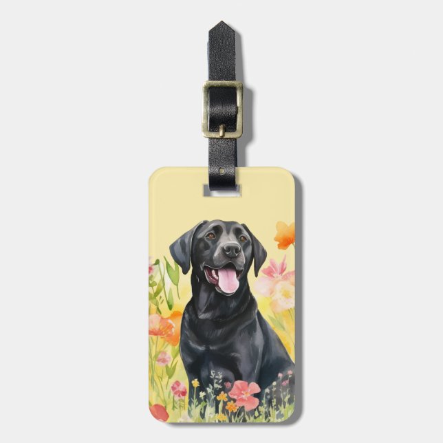 Etiqueta de Bagagem de Flor Preta Labrador (Frente Vertical)