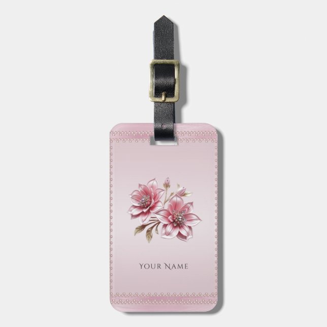 Etiqueta de Bagagem de Flores Rosa Moderno (Frente Vertical)