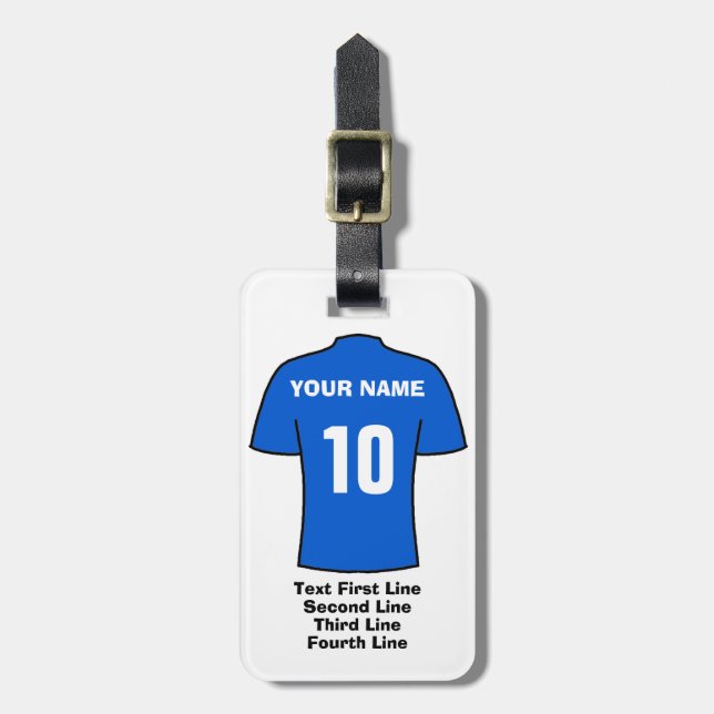 Etiqueta de Bagagem de Futebol - com Camisa Azul (Frente Vertical)