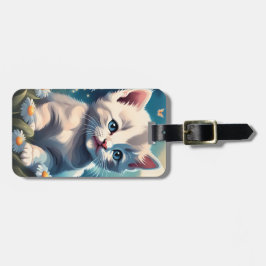 Etiqueta de Bagagem de Gato Branco-Cujo Gato-de-Aç