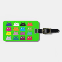 Etiqueta de Bagagem de Gato Verde Neon Ousada Viag