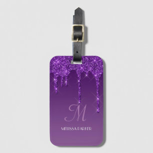 Etiqueta de Bagagem de Glitter com Perfuração Roxo