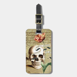 Etiqueta de Bagagem de Halloween Floral com Caveir