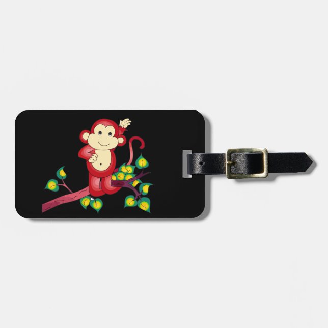 Etiqueta de Bagagem de Macaco Vermelho (Frente Horizontal)