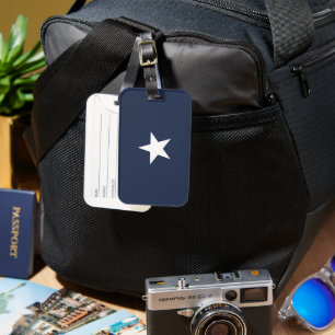 Etiqueta de bagagem de marca azul marinho