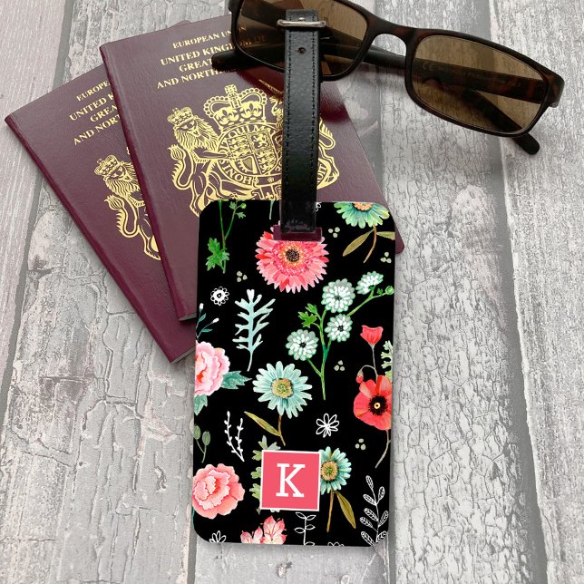 Etiqueta de bagagem de monograma de flores silvest (Botanical wildflowers monogram luggage tag)