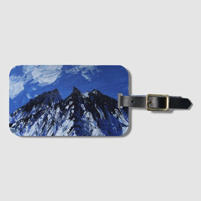Etiqueta de bagagem de montanha azul (Frente Horizontal)