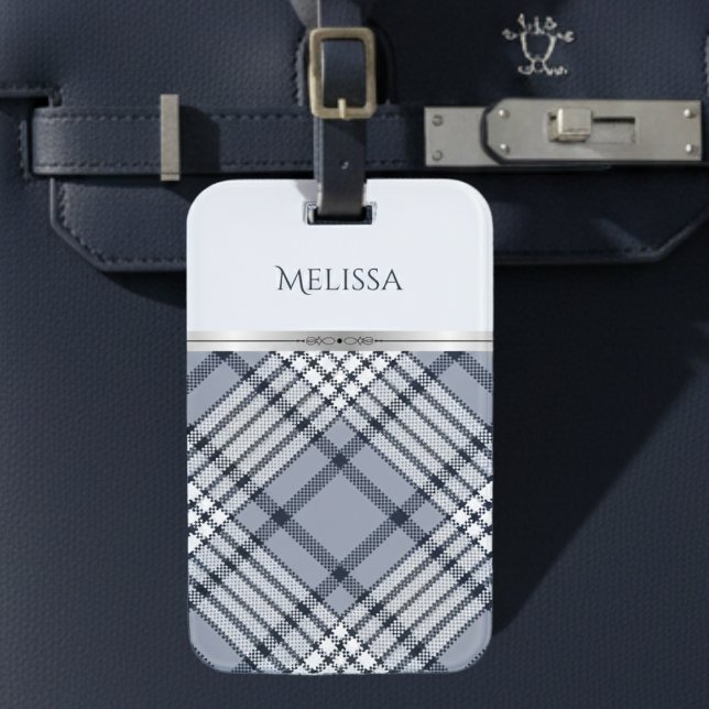 Etiqueta de Bagagem de Nome Xadrez Azul Viagem Sof (Because your suitcase deserves an upgrade, designed for the modern traveler)