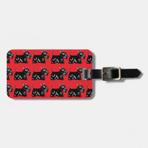 Etiqueta de bagagem de padrão preto e vermelho