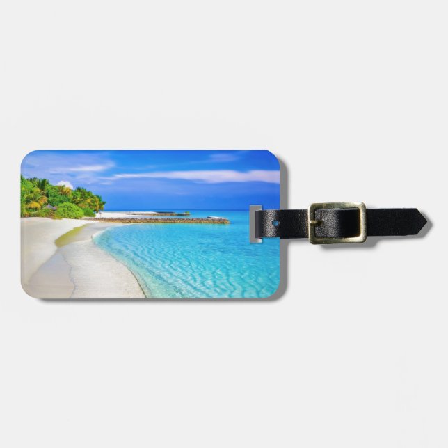 Etiqueta de Bagagem de Praia Tropical (Frente Horizontal)