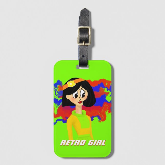 Etiqueta de Bagagem de Rapariga Retro Verde (Frente Vertical)