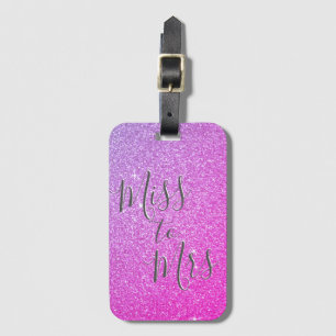 Etiqueta De Bagagem De Solteira a Senhora Noiva Rosa Lilás Glitter Omb