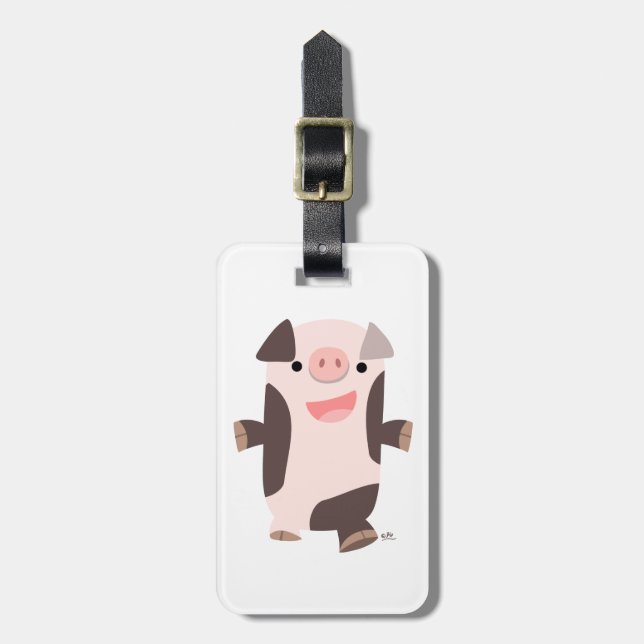 Etiqueta de Bagagem de Suíno Sorridente (Frente Vertical)