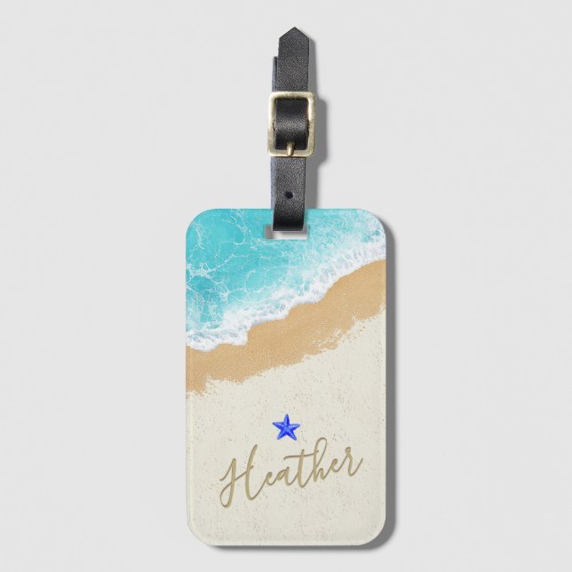 Etiqueta de Bagagem de Surf na Praia (Frente Vertical)