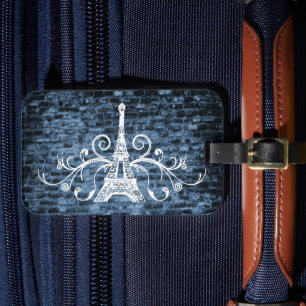 Etiqueta de Bagagem de Torre Eiffel Azul